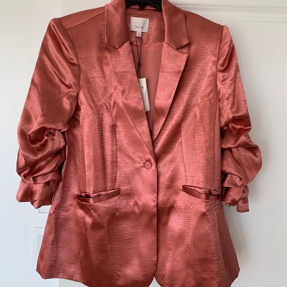Cinq a’ sept rose ruched sleeve jacket